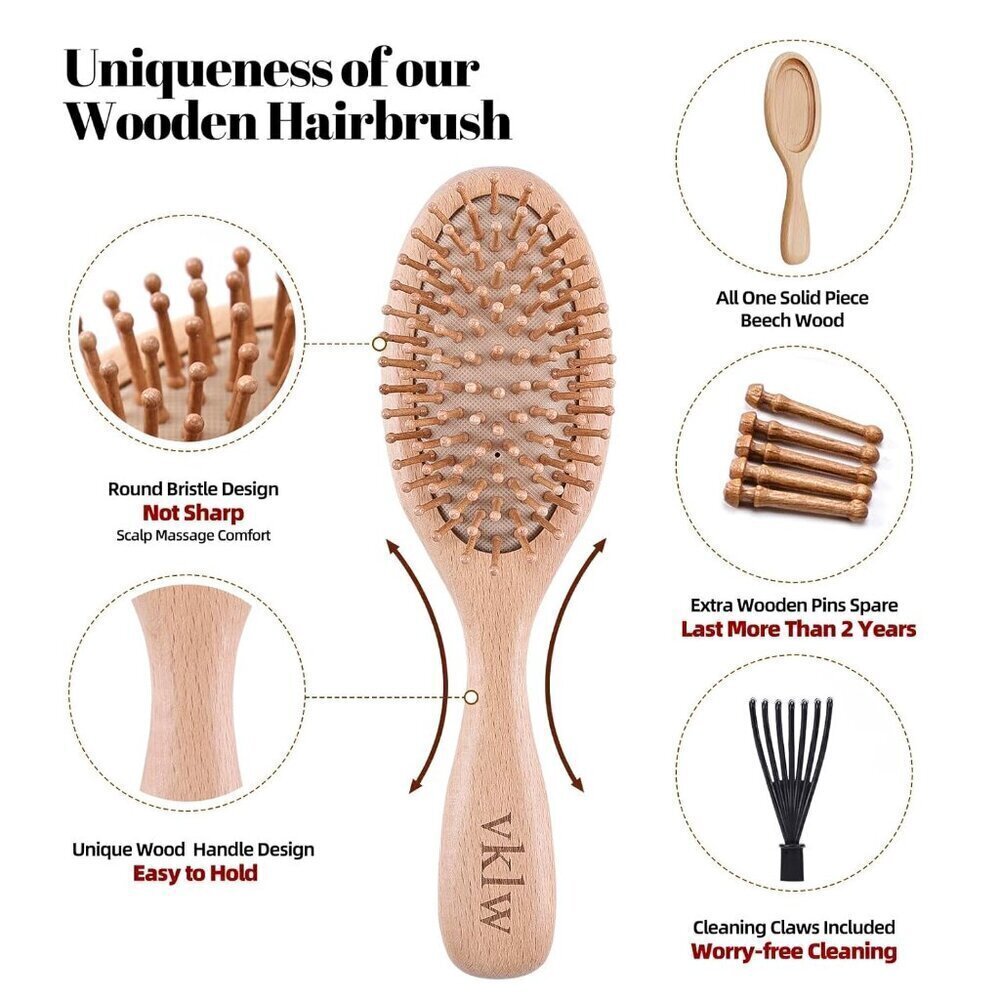 Wooden Hair Brush and Comb, One-piece Design, Reduce Frizz and Static, Massage S - Picture 2 of 7